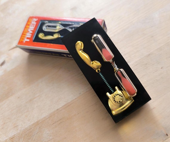 Vintage Telephone Hourglass Timer: Gold Tone 3-Minute Sand Timer