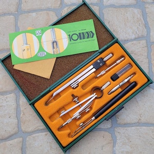 Vintage KIN Drawing Compass Set: Collectible Drafting Tools, Czechoslovakia