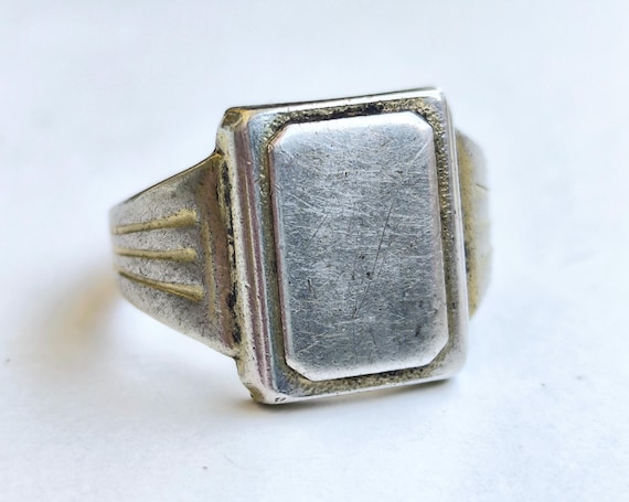 Vintage Soviet Silver Signet Ring, 875 Rectangula… - image 1
