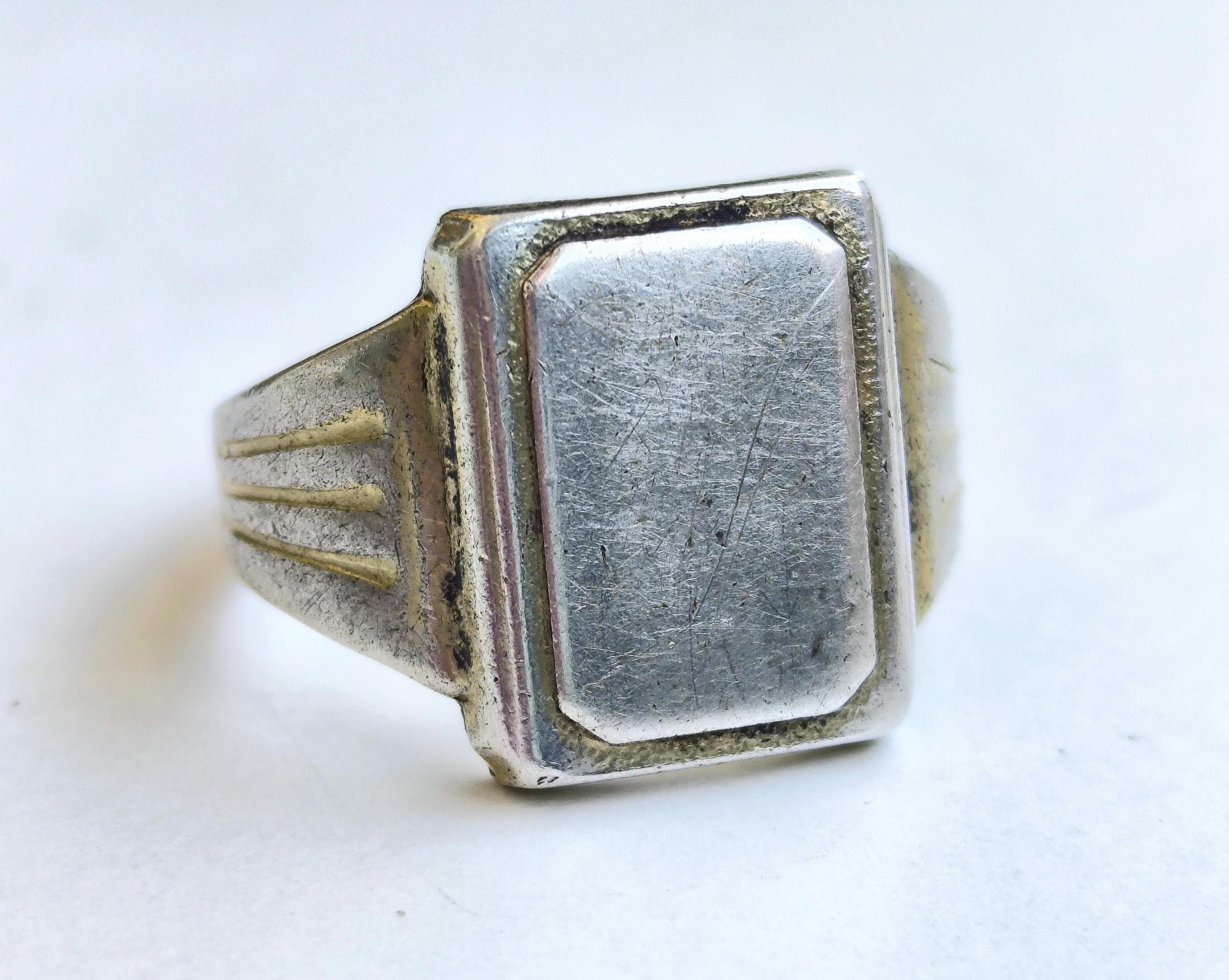 【vintage】Signet ring silver - unknown Vintage Soviet Silver Signet Ring, 875 Rectangular Flat Adjustable