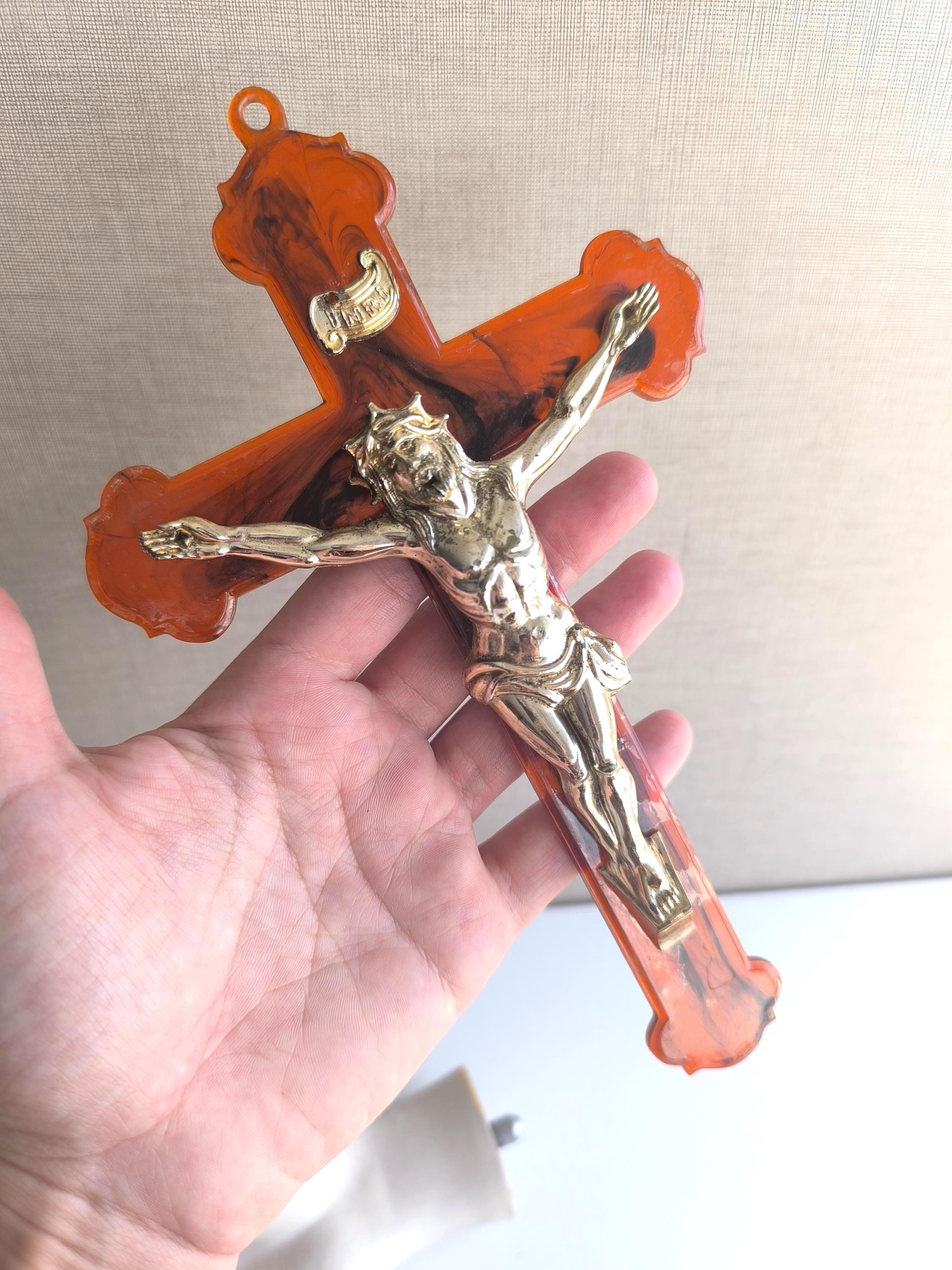 Vintage Faux Tortoiseshell Crucifix: 1970s Religious Wall Cross - Etsy