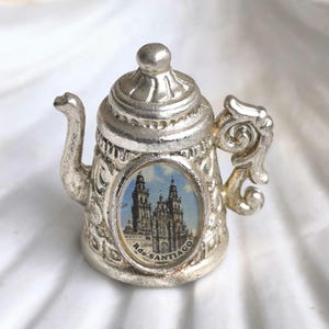 Vintage Teapot Thimble: Santiago Cathedral Souvenir, 1980s Collectible