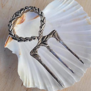 Antique Victorian Ham Fork Silver Plated, Bread Pork Meet Fork, Trident Prong, collectible tableware, circa 1920, art nouveau Flatware