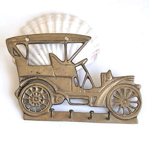 Vintage Brass Key Holder Wall Hooks Retro Car Coat Rack Entryway Decor image 1