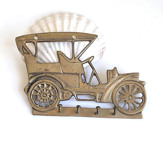 Vintage Brass Key Holder Wall Hooks Retro Car Coat Rack Entryway Decor
