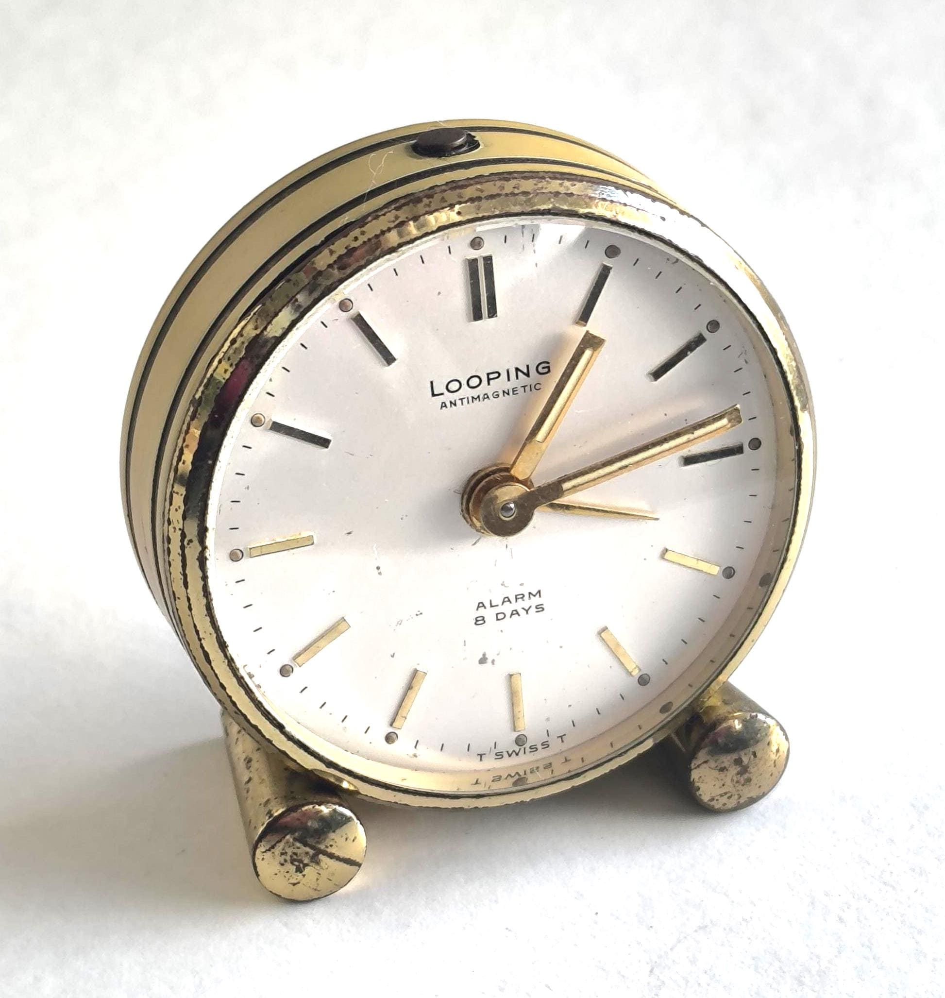 Vintage Looping Swiss Alarm Desk Clock – 8 Day Travel Clock