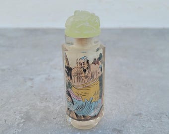 ヴィンテージの中国製嗅ぎタバコ瓶：内側に絵付けガラス、アラバスター