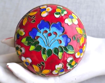 VTG 七宝焼き 小物入れ ジュエリーボックス ブルー レッド 花柄