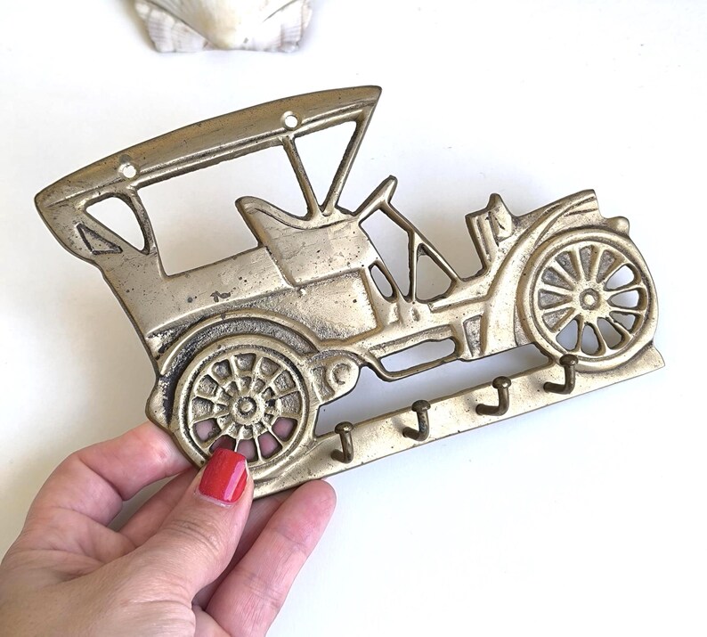 Vintage Brass Key Holder Wall Hooks Retro Car Coat Rack Entryway Decor image 3