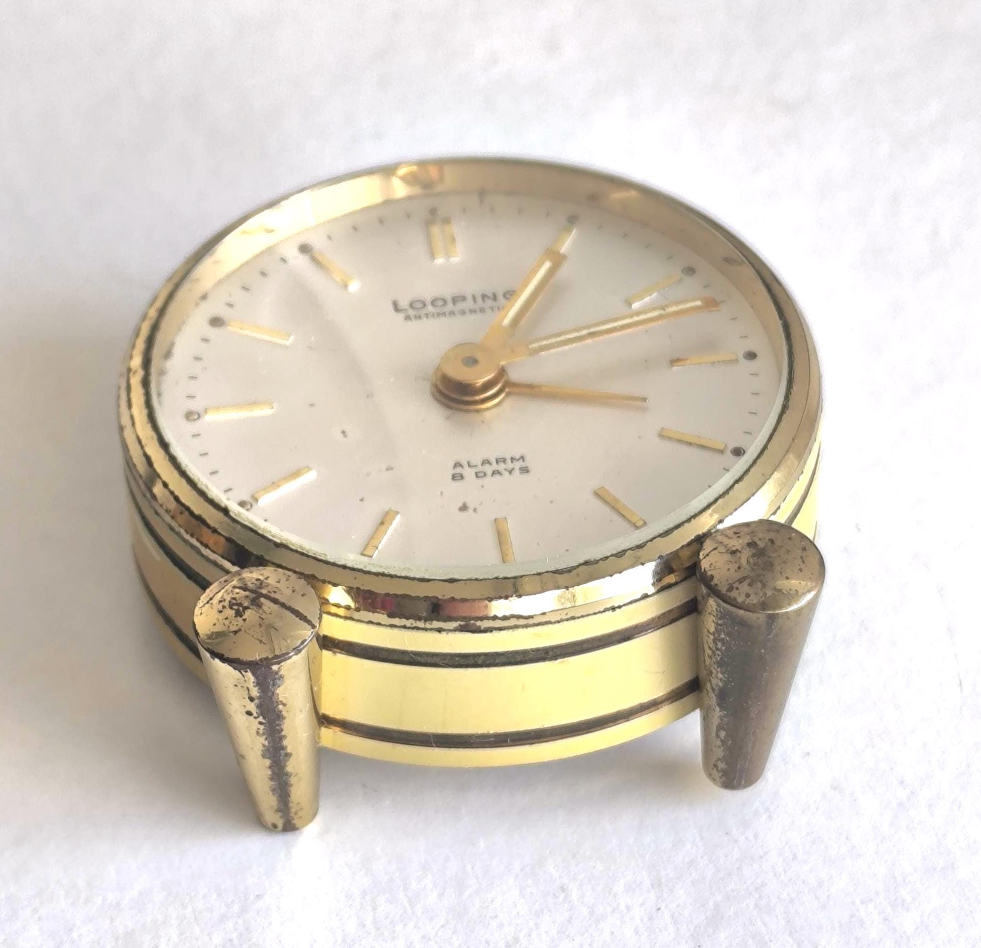 Vintage Looping Swiss Alarm Desk Clock – 8 Day Travel Clock