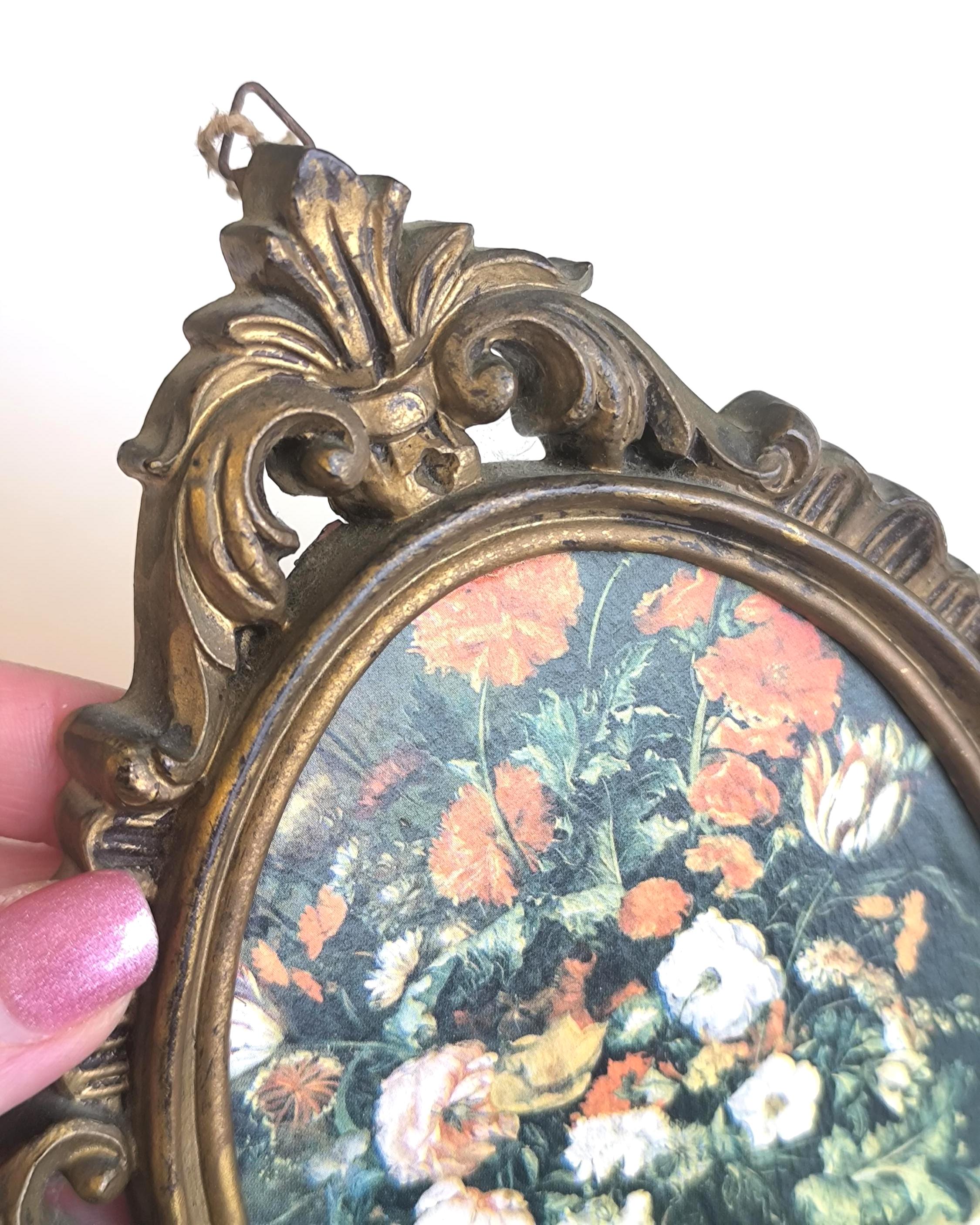 Vintage Italian Oval Frame, Ornate Gold Wall Decor With Floral Print - Etsy