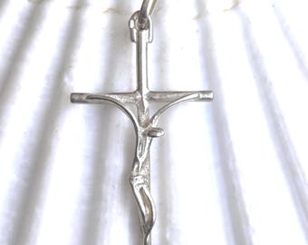 Vintage Sterling Silver Crucifix Pendant 925, Catholic Cross Necklace, 1990s Religious Jewelry