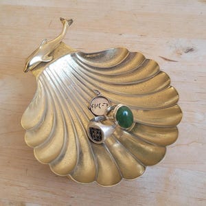 Vintage Gold Tone Seashell Jewelry Dish: Dolphin Trinket Tray