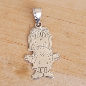 Vintage Sterling Silver Girl Pendant: 925 Children Charm