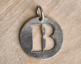 Ciondolo vintage in argento sterling con iniziale B: ciondolo con alfabeto 925