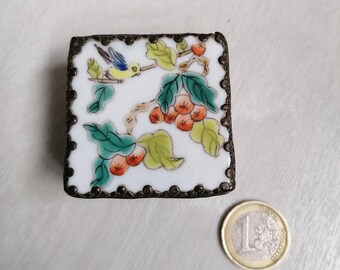 ヴィンテージ中国磁器小物入れ：鳥と花、銀皿 - Etsy 日本