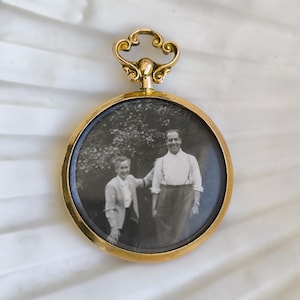 Antique 9ct Gold Glass Locket Pendant, Edwardian Yellow 9Kt Doublesided Photo Portrait, Old Beautiful Jewelry, British Jewellery