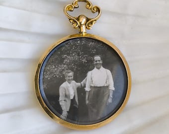 Antique 9ct Gold Glass Locket Pendant: Edwardian Photo Portrait Jewelry