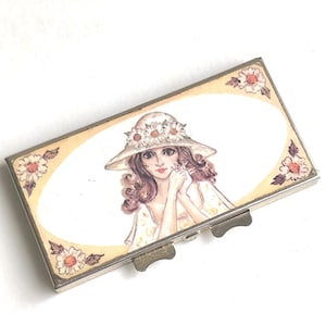 Vintage Lady Compact Mirror Box, 1970s Silver Tone Double Mirror Case Made In Japan