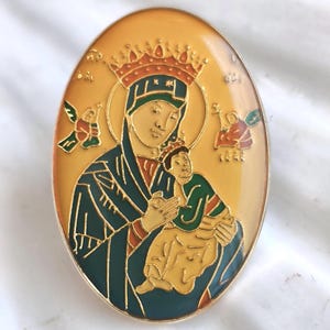 Our Lady of Perpetual Help Enamel Pin: Vintage Bethlehem Religious Brooch