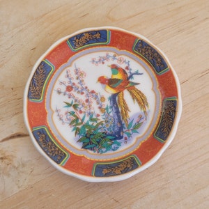 Vintage Asian Porcelain Ring Dish: Bird & Floral Trinket Tray