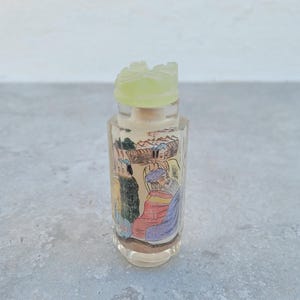 Vintage Chinese Snuff Bottle: Interior Painted Glass, Alabaster Dragon Lid