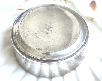 Caja redonda vintage de plata italiana de 800 piezas, tapa con marca GE, coleccionable de los años 80