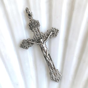 Vintage French Pardon Crucifix Pendant: Silver Tone INRI Religious Medal