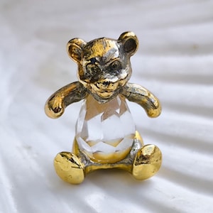Vintage Miniature Crystal Teddy Bear Figurine: Gold Plated Animal Decor