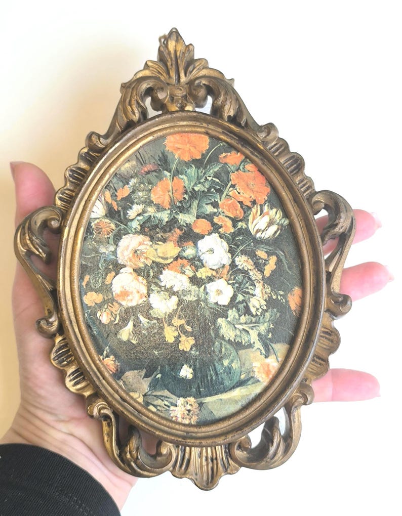 Vintage Italian Oval Frame, Ornate Gold Wall Decor With Floral Print - Etsy