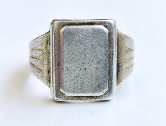 Vintage Soviet Silver Signet Ring, 875 Rectangula… - image 2
