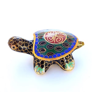 Vintage pillendoosje cloisonné-schildpad: emaille snuisterijdoosje
