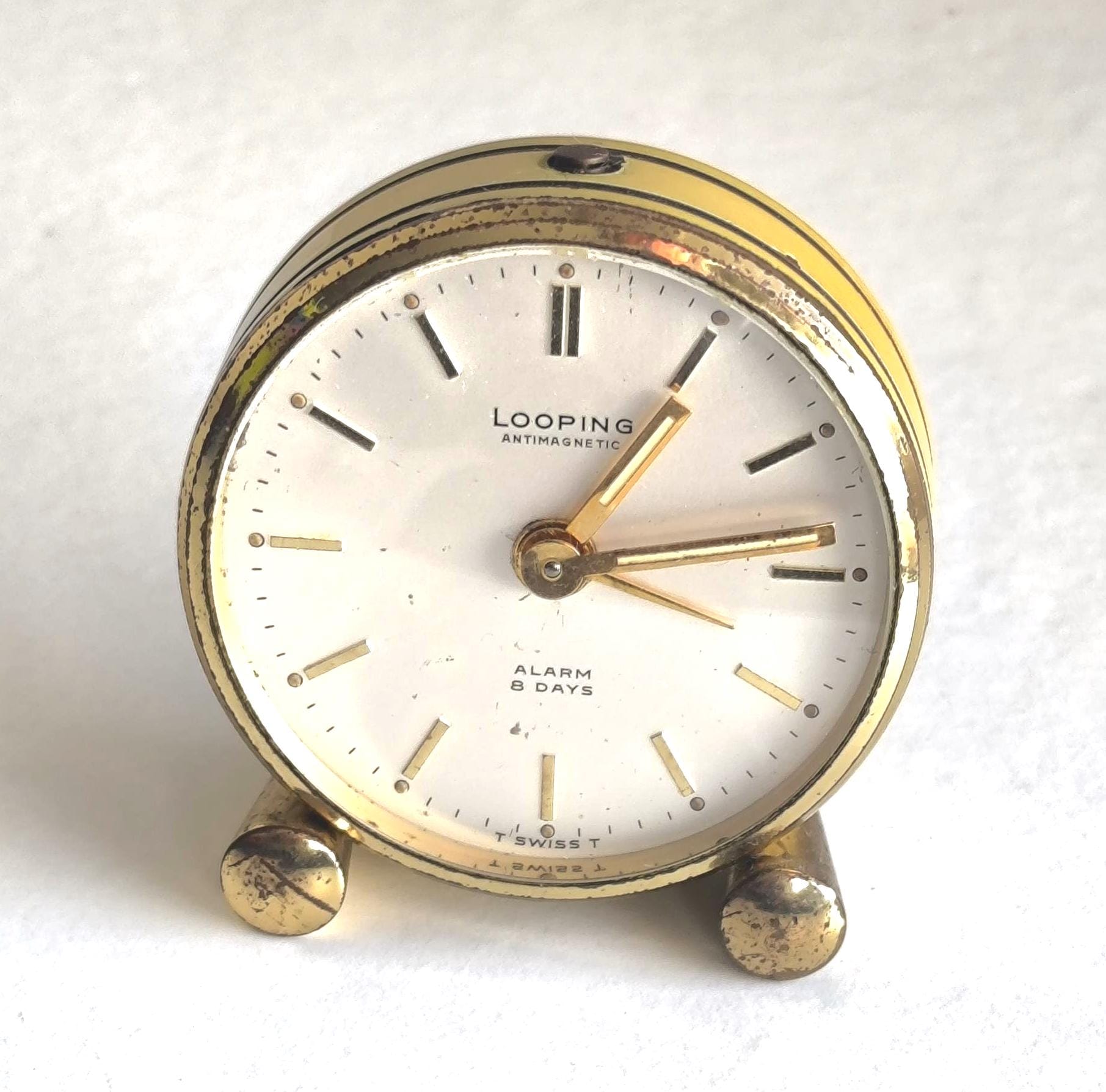Vintage Looping Swiss Alarm Desk Clock – 8 Day Travel Clock
