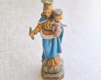Figura vintage de la Virgen con el Niño pintada a mano, estatua religiosa italiana