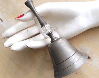 Vintage Silver Plated Hand Bell with Crystal Accent: Cottagecore Decor
