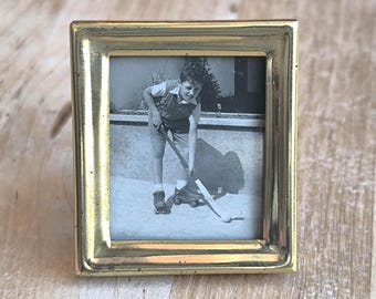 Vintage Mini Brass Tabletop Frame, Tiny Gold Photo Display, Small Glass Front Retro Decor