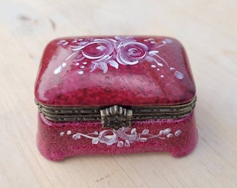 Vintage Hand Painted Porcelain Trinket Box: Portuguese Floral Jewelry Storage