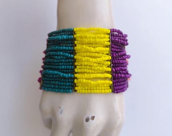 Vintage regenboog kralenarmband meerstrengige stretch boho statement manchet