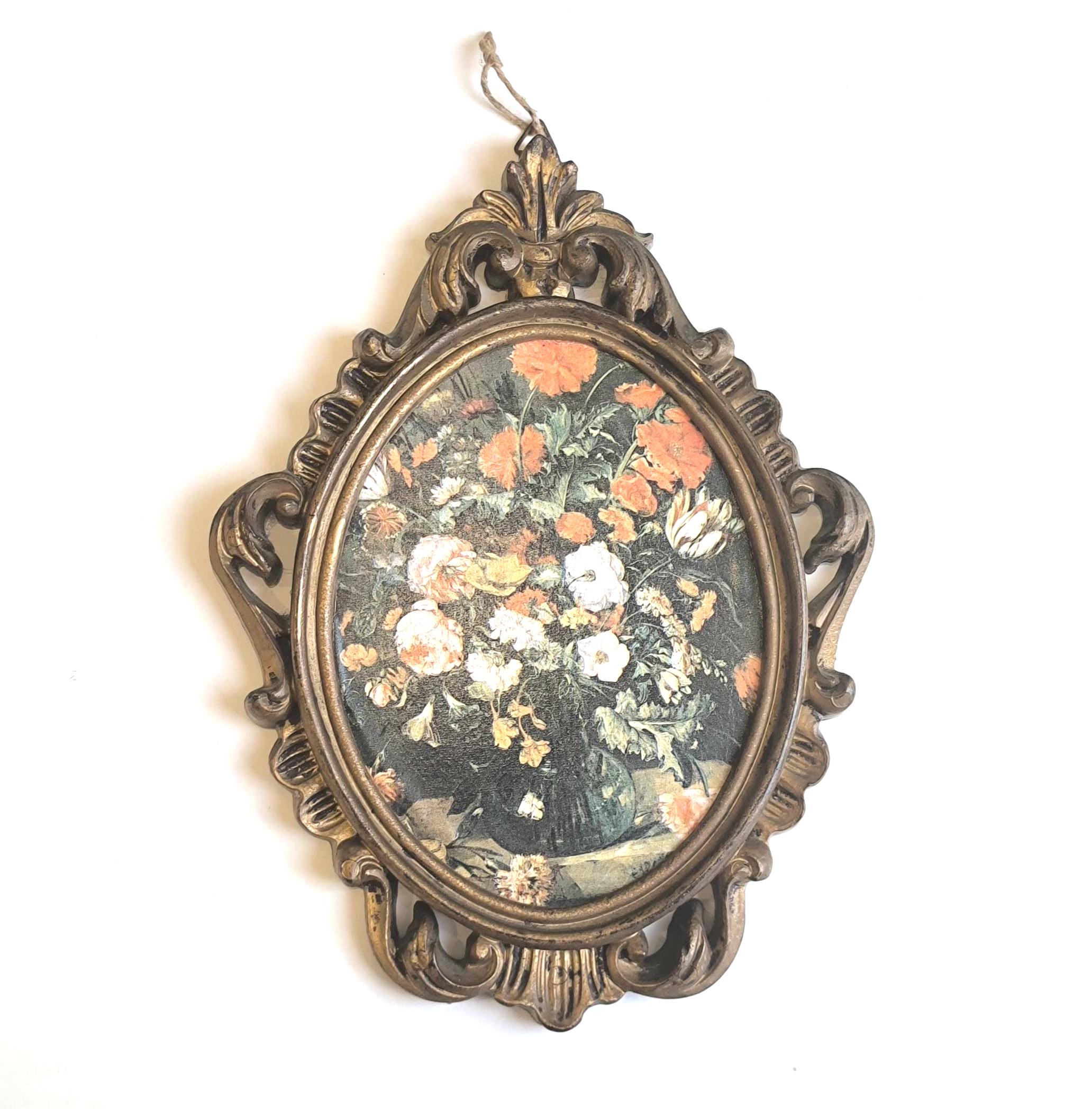 Vintage Italian Oval Frame, Ornate Gold Wall Decor With Floral Print - Etsy