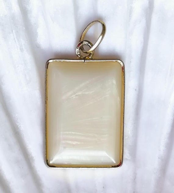 Vintage Portuguese Faux Mother of Pearl Pendant: 835 Silver Gold