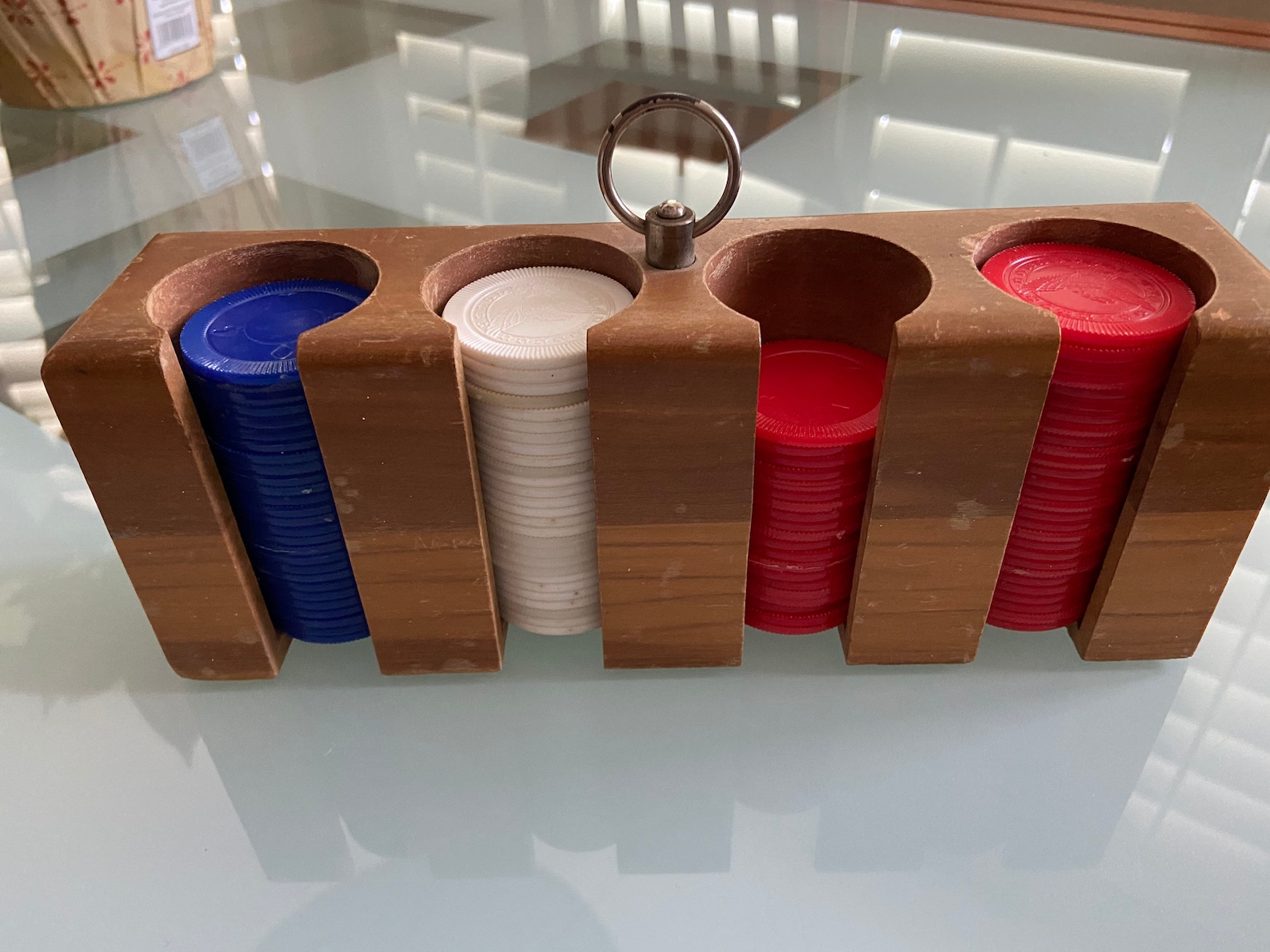 Vintage wooden Walnut Poker chip holder Etsy