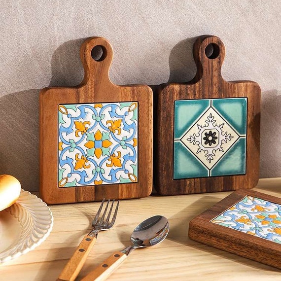 Ceramic Tile Wooden Cutting Board, Wooden Coaster, Kitchen Decor, Unique  Gifts 