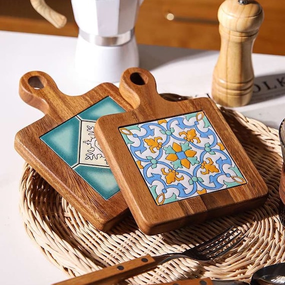 Ceramic Tile Wooden Cutting Board, Wooden Coaster, Kitchen Decor, Unique  Gifts 