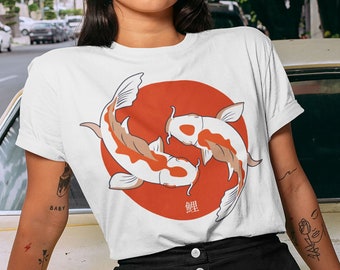 Koi Fish Shirt, Japanese Street Wear, Yinyang Tee, Aesthetic, Japanese T Shirt, Japanese Artwork, Luck Shirt, Aesthetic Clothes, Calligraphy