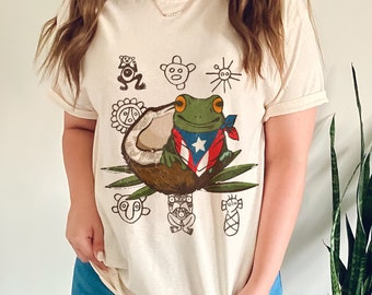Puerto Rico Taino T-Shirt Coqui Frog Shirt Taino Symbol Shirt Boricua Outfit Taino Sun Shirt Puerto Rico Shirt Sol Taino Frog Lover Gift Tee