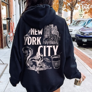 Bluzy New York Bluza New Yorker Bluza z kapturem New York Koszulka New York Koszulka East Coast Koszulka New York Lover Prezent z tyłu Nadrukowany oversize Okrągły dekolt