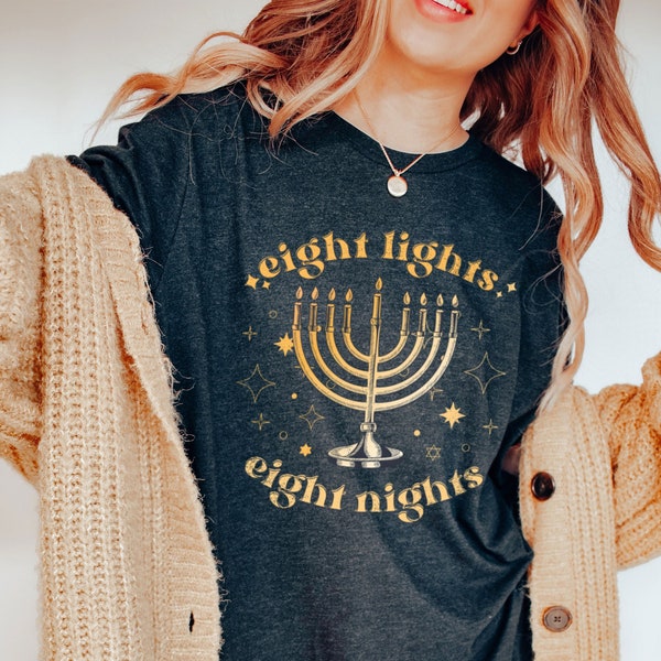 Retro Hanukkah Shirt Hannukah shirt Hanukkah tshirt Hanukkah Pajamas Sweater Chanukah Shirt Hanukkah Shirt Women חנוכה Eight Lights Nights