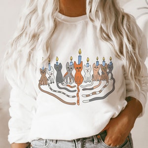 Funny Hanukkah Sweater Cat Menorah Hanukkah Menorah Shirt Meowzel Hannukah Sweater Hannukah Sweatshirt Chanukah Sweater Jewish Hanukkah Gift