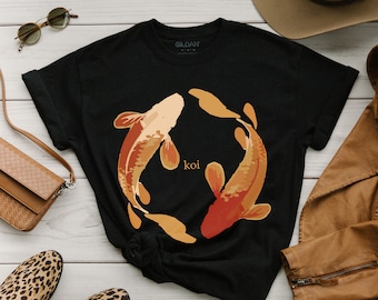 Koi Fish Shirt, Japanese Street Wear, Yinyang Tee, Aesthetic, Japanese T Shirt, Japanese Artwork, Luck Shirt, Aesthetic Clothes, Calligraphy
