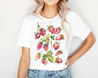 Cottagecore Erdbeer Shirt, Goblincore, Dark Academia, Mori Girl, Cottage Core Clothing Cottagecore Aesthetic Mushroom Print Erdbeeren